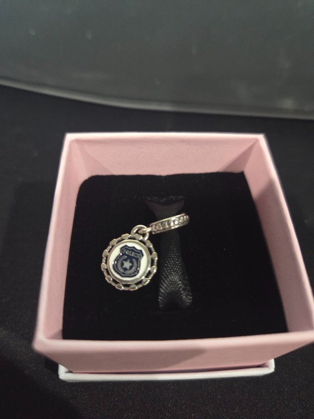 Pandora Police Badge Dangle Charm Sterling Silver Blue Enamel RETIRED